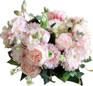 Artificial Flowers 2 Bundles Pink Artificial Peonies Fake Peony Bulk Silk Flo... - Picture 1 of 3