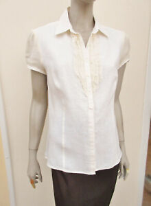Womens Cream Linen Blend Short Sleeve Blouse - size 16