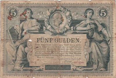 AUSTRIA  HUNGARY 5 GULDEN FORINT 1881 USED - Image 1 of 2