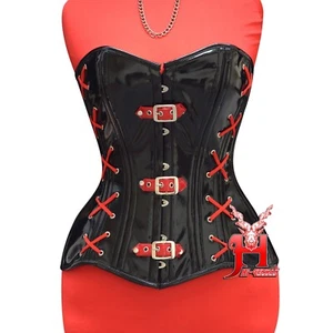 Corsetto toracico intero vernice rosso corsetto corsetto con lacci nero corsetto PVC corsetto - Foto 1 di 5