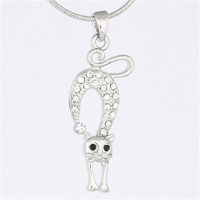 透明水钻水晶懒人猫猫小猫拉伸吊坠项链 P889 — 第 1/3 张图片