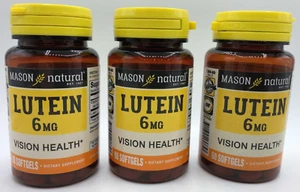 3PK Mason Natural Lutein 6mg Vision Health ~ 60 SoftGels Each ~ EXP 6/26 ~ NEW! - Picture 1 of 2