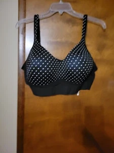 Rhonda Shear Sz 2x Black With Wh Polka Dot Print Bra Nwt Molded Cup Cross Back - Picture 1 of 1