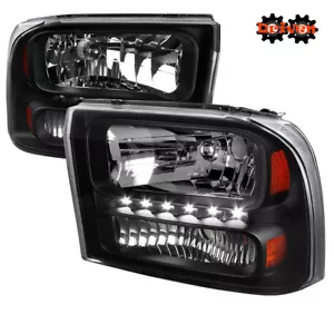 99-04 Ford Super Duty Excursion Black Housing 1PC Headlights 05+ Conversion LED - Picture 1 of 3