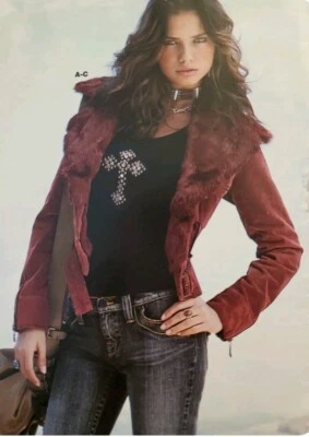 Victoria Secret Sheri Bodell Moto Chaqueta S Abrigo con Piel Sintética Borgoña #W4 Foto 1 de 4