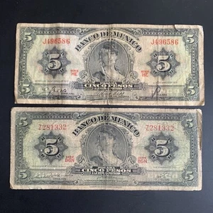 62045 2 Banknote Mexico $5 pesos 1958 1969 Paper Money Currency Bill Circulated - Picture 1 of 2
