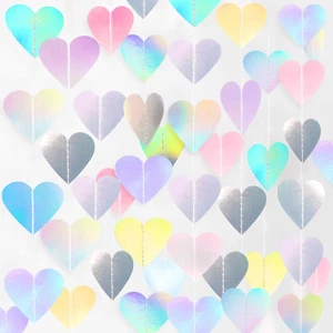 8 Packs Holographic Love Heart Garland Valentines Decorations Iridescent Party - Picture 1 of 12