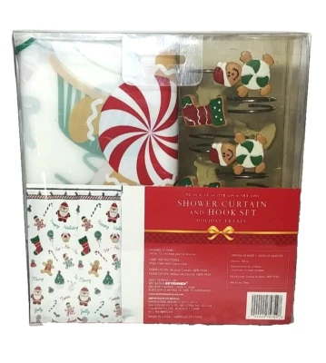 NUEVO Juego de 12 ganchos cortina de ducha, baño cama más allá de las golosinas navideñas 70x72 Foto 1 de 4