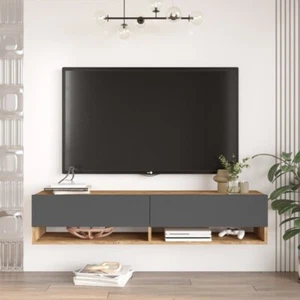 MODAL CASA Mobile porta tv sospeso moderno design 140x30 rovere antracite Natal - Foto 1 di 5