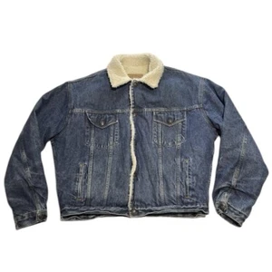Vintage 80s GAP Mens Sherpa Grunge Denim Trucker Jean Jacket Coat Y2K Large - Picture 1 of 9
