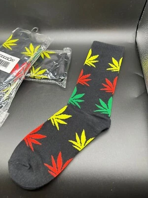 3 пары мужских спортивных длинных носков с листьями марихуаны из черного хлопка - Изображение 1 из 4