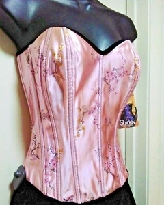 Shirley of Hollywood Baby Pink Satin Asian Sakura Blossom Corset Bustier reg$99 - Picture 1 of 9