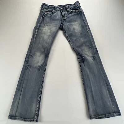 Женские джинсы Cowgirl Tuff «Jazzy» 26x33 со стразами с откидными карманами выцветшие - Изображение 1 из 4