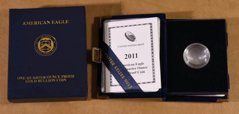 2011 Proof 1/4 oz Gold American Eagle Box and COA - No Coin - Imagem 1 de 1