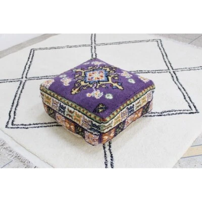  Moroccan Handmade Wool Pouf Square Floor Cushion Berber Footstool Tribal Pouffe - Image 1 of 4