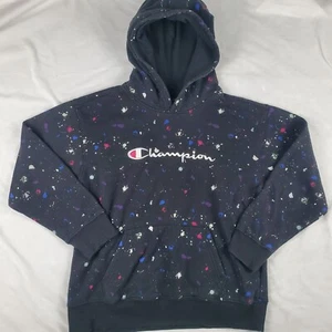Champion Script Logo Hoodie Multicolor Size XL Girls Paint Splatter Pattern - Picture 1 of 5