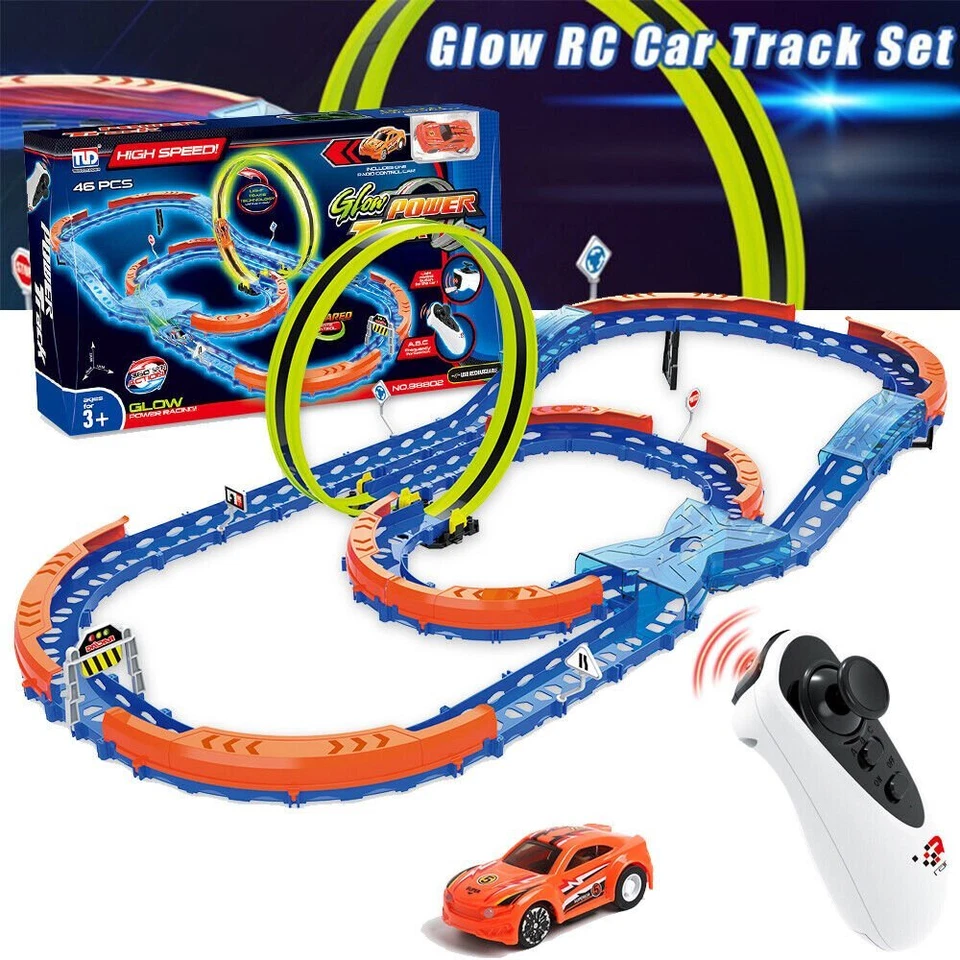 Slot Car Race Track Set Glow In the Dark Light Up Race RC Car Toy Gift for Kids - Image 1 of 4