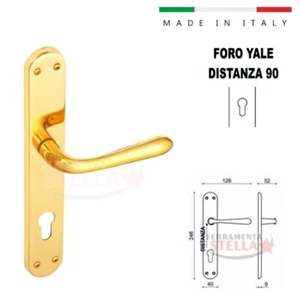 COPPIA MANIGLIE MANIGLIA CON PLACCA LUNGA ORO LUCIDO PORTE PORTA INTERNE YALE - Foto 1 di 3