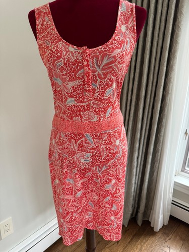 TORY BURCH Abito tubino TORY BIRCH corallo e seta bianca taglia S P