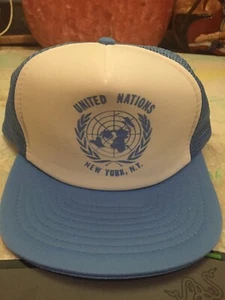 Vintage United Nations UN New York Light Blue Trucker Hat Speedway Made in Taiwa - Picture 1 of 3