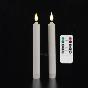 Set of Two Flameless Ivory Taper Candles Flickering with Remote Battery Operated - Picture 1 of 6