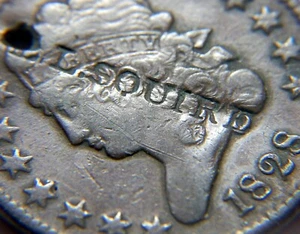 Half cent/penny 1828 counterstamp L.L. SQUIRE - Picture 1 of 3