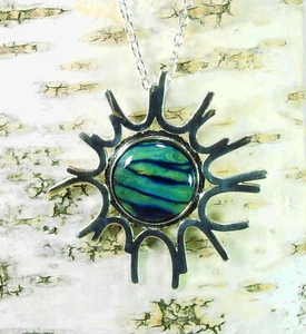 Heidekraut großer Sonne Anhänger aus HANDARBEIT & versilberte Halskette 😏 HG-6A - Picture 1 of 1