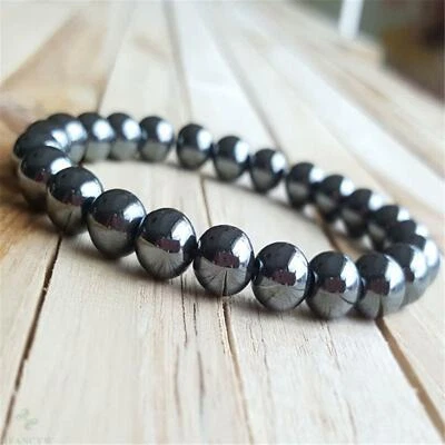 8mm Natural Hematite Handmade Mala Bracelet Chakas Fancy Lucky Meditation Bangle - Image 1 of 4