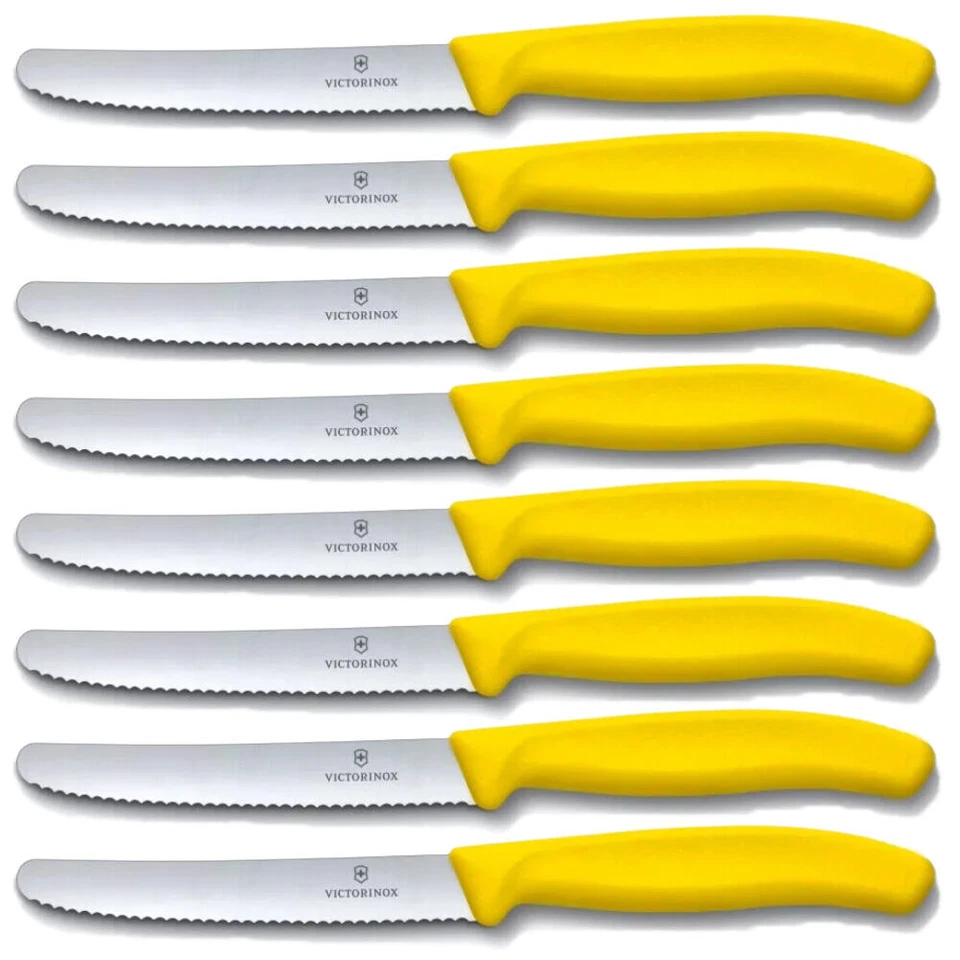 Victorinox Steak & Tomato 11cm Knife Pistol Grip Set x 8 Knives Yellow Foto 1 de 1