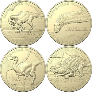 Australian Dinosaurs Set of 4 One Dollar 2022 Rare Coins Dino $1 Dinosaur - UNC - Picture 1 of 13
