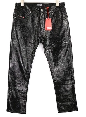 DIESEL P-Viker-Z 0LCAU Men Trousers W30 Black Slim Fit Coated Shiny Look RRP€225 - Image 1 of 4