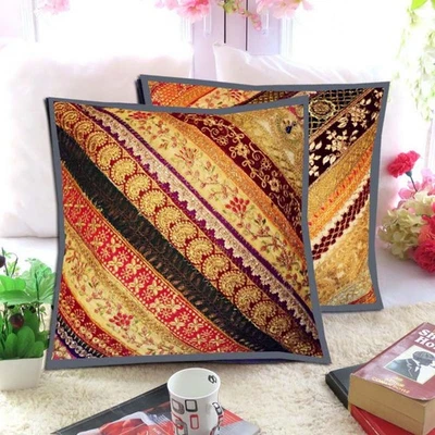 16"-2 Patchwork Pillow Covers Handmade Vintage Cushion Cover India Pillow Covers - Image 1 of 4
