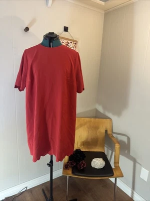 H&M Shift Dress Red XL Knee Length Scalloped Sleeves Stretchy - Image 1 of 4