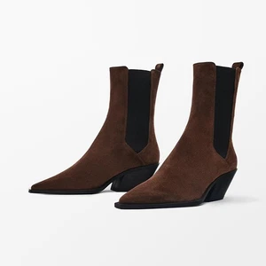 Botas Chelsea Massimo Dutti de cuero para mujer punta gruesa tacón sin cordones en la ceja - Imagen 1 de 5