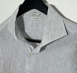 Suitsupply Camicia Uomo 16,5 (42) Bianca Righe Cotone Lino Bottoni Frontali Slim Fit - Foto 1 di 10