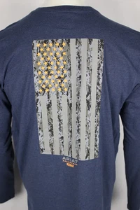 Camisa Ariat Para Hombre Barras de Reflectante Bandera Manga Larga Azul Marino Brezo Mediana - Imagen 1 de 11