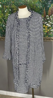 Carolina Herrera Size 12 Navy Blue & White Fringe Dress And Jacket Mix Match - Image 1 of 4