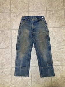 Vintage Carhartt B07 DNM 30x29 Kenna Distressed Double Knee Denim Pants - Picture 1 of 10