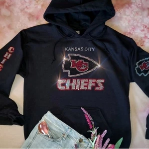 Kansas City Chiefs Glitzer Unisex Hoodie Reißverschluss oder Rundhalsausschnitt Sweatshirt S bis 3x - Bild 1 von 8