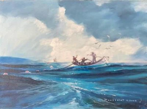 Zousselet Pesca Óleo sobre Lona Paisaje Marino Cielo Paisaje Barco Arte Paisaje Arte - Imagen 1 de 1