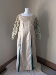 Vintage Renaissance Dress 14 Emerald Green Flowers Gold Brocade Handmade Gown - Picture 1 of 21