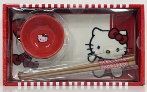 Juego de platos de sushi de cerámica Hello Kitty con plato, salsa y palitos para picar - Imagen 1 de 4