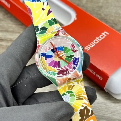 NEW✅LIMITED✅ Swatch FLOWERFOOL Multicolor Floral Print Silicone Watch SUOW126 - Image 1 of 4