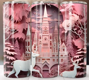 Pink Deer Christmas Tumbler 20 oz Skinny Cup Mug Lid Straw Stainless Steel - Picture 1 of 1