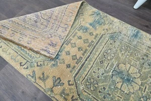 Vintage Turkish Runner Rug 2x10ft Wool Anatolian Handmade Hallway Oushak BEIGE - Picture 1 of 9