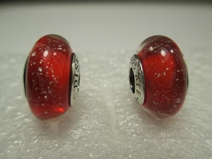 2 Disney Snow White's Signature Red Color Pandora Murano Glass Charms New - Picture 1 of 1