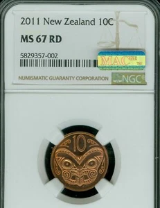 2011 NEW ZEALAND 10 CENTS NGC MS67 MAC 2ND FINEST MAC SPOTLESS 2,000 MINTED * - Picture 1 of 2