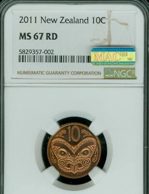 2011 NEW ZEALAND 10 CENTS NGC MS67 MAC 2ND FINEST MAC SPOTLESS 2,000 MINTED * - Image 1 of 2