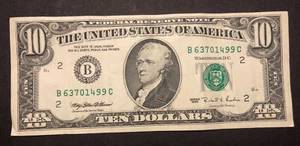 1995 $10 US FRN B2 - NY District S# B 63701499 C - Picture 1 of 2