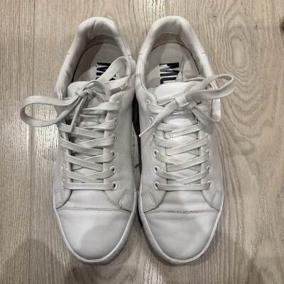 MOSCHINO White Leather Lace-up w/Black Letter Logo Preowned Sneakers - Image 1 of 4